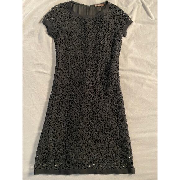 Bo.Bo BorgeoiseBoheme Black Applique Overlay Short Sleeve Dress SZ Small - Picture 1 of 9